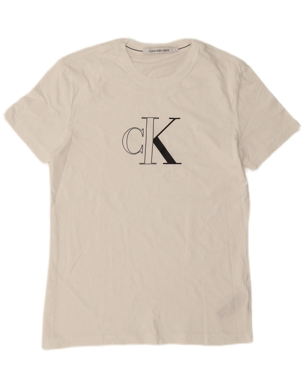 Calvin Klein Jeans Camiseta gráfica para hombre Top grande de algodón blanco