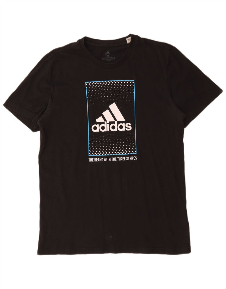Adidas Camiseta gráfica de tres rayas para hombre Top mediano de algodón negro