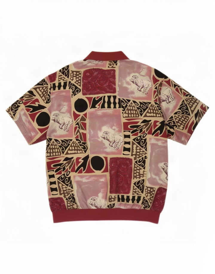 Mango Hombres Camisa De Jersey De Manga Corta Con Patrón Abstracto Grande Borgoña
