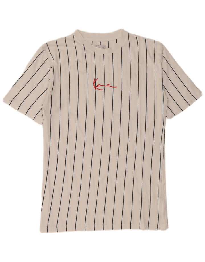 Karl Kani Camiseta gráfica para hombre Top pequeño blanco a rayas