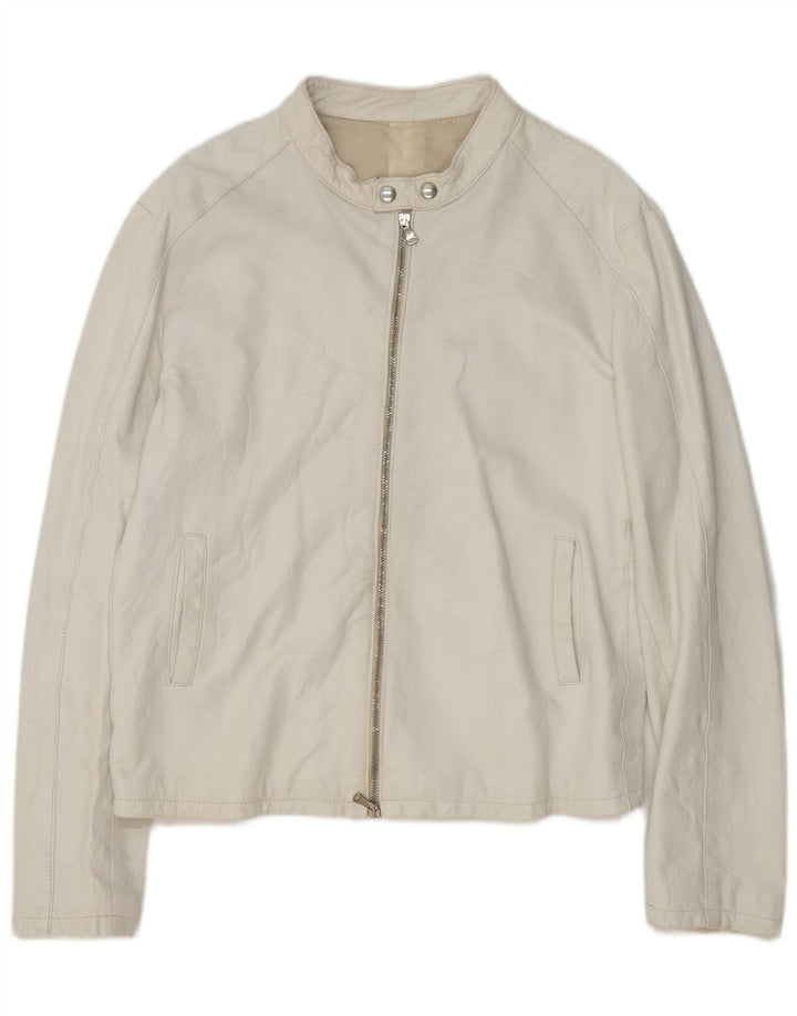 Vintage hombres cuero bomber chaqueta Reino Unido 40 grande blanco