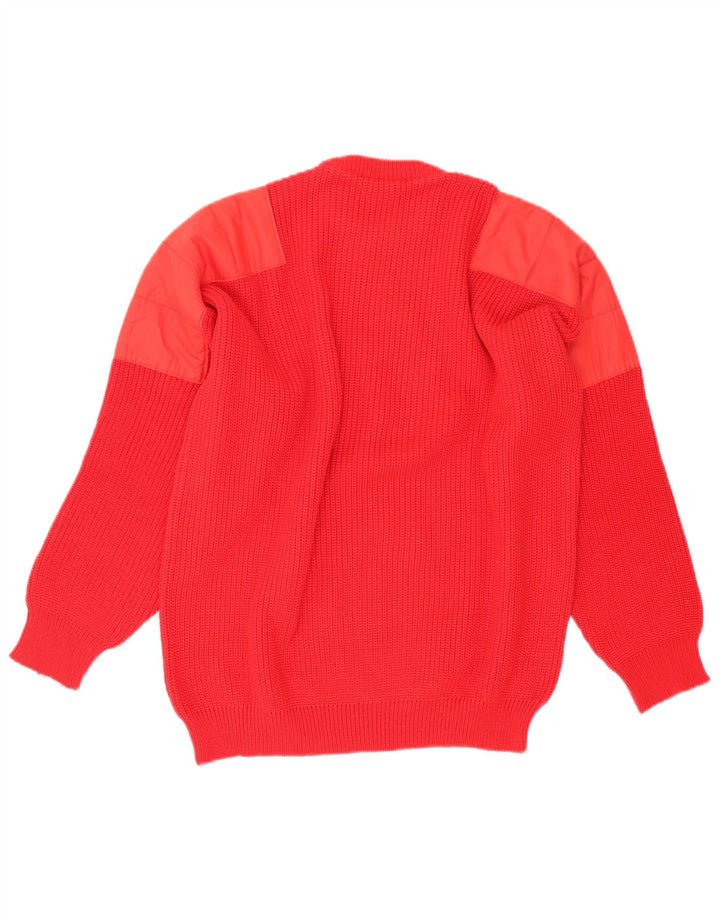Vintage hombres cuello redondo jersey suéter medio rojo lana