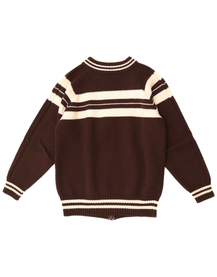 Vintage hombres Cardigan suéter pequeño marrón rayas