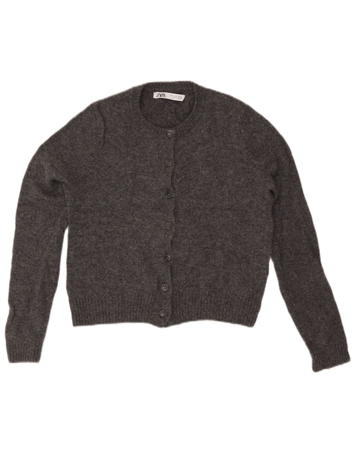 Zara Mujer Cárdigan Suéter UK 10 Small Gris Lana