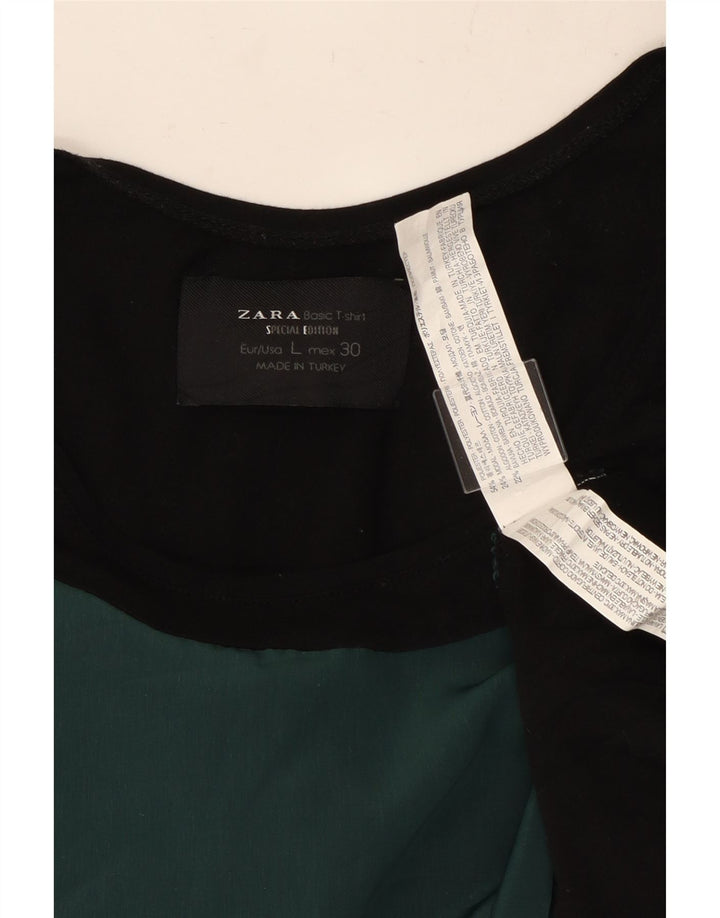 ZARA Mujer Camiseta Top ES 44 Grande Verde Colorblock Poliéster