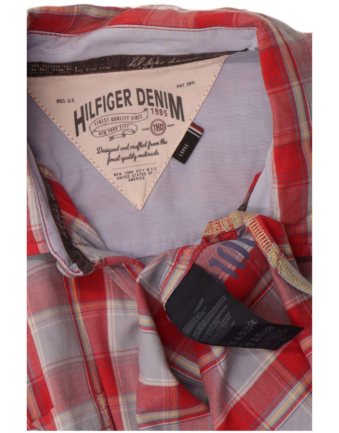 Tommy Hilfiger Camisa de manga corta para hombre de algodón a cuadros rojos grandes