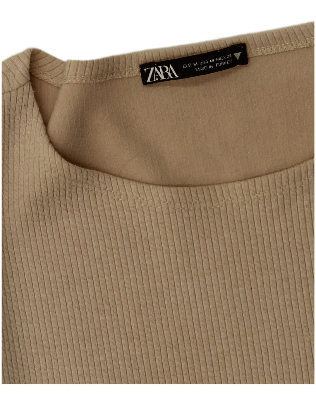 Zara Mujer Crop Top Manga Larga UK 42 Medio Beige