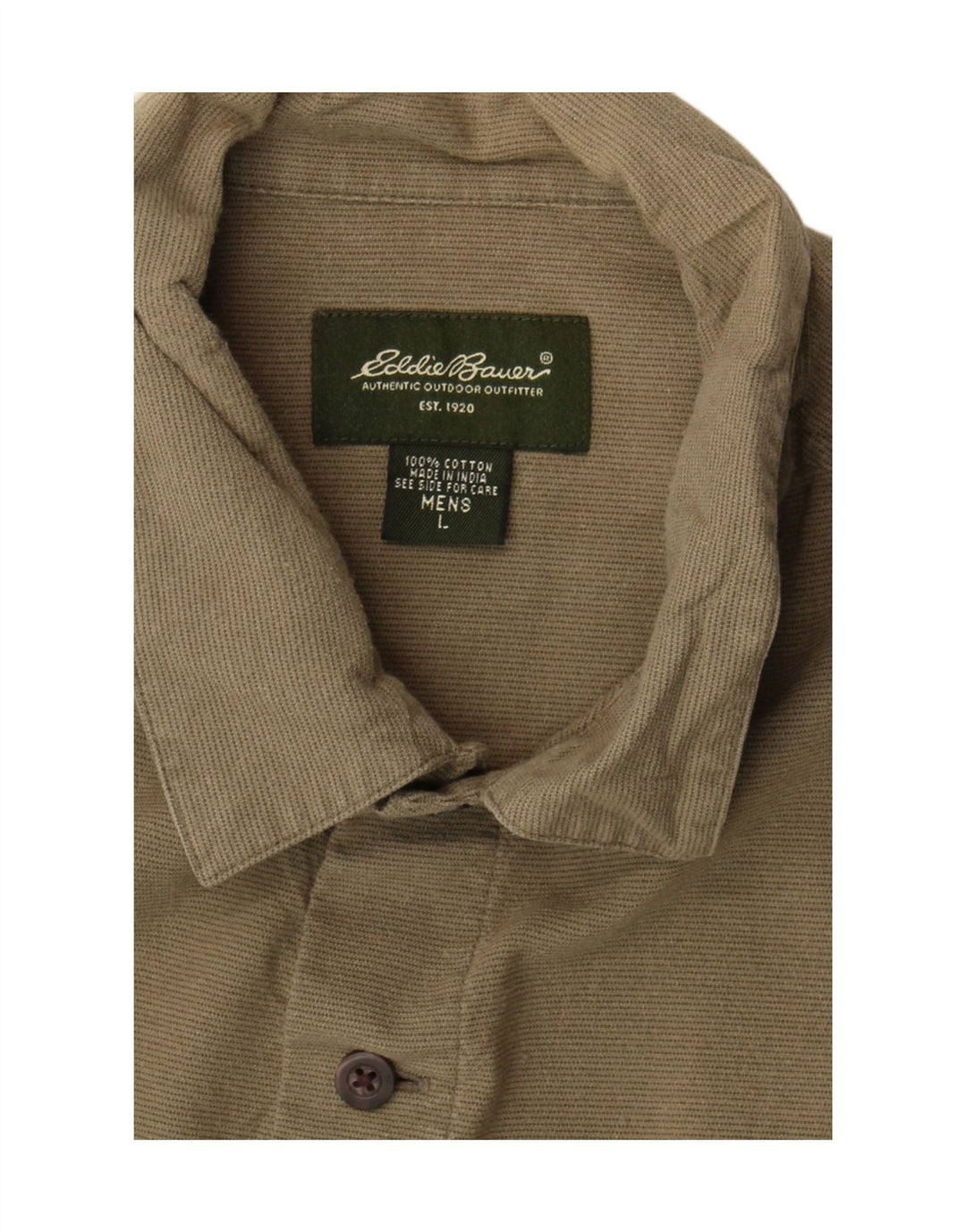 EDDIE BAUER Camisa de manga corta para hombre de algodón a rayas caqui grande