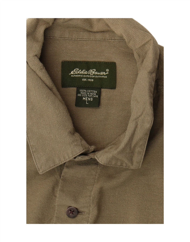 EDDIE BAUER Camisa de manga corta para hombre de algodón a rayas caqui grande