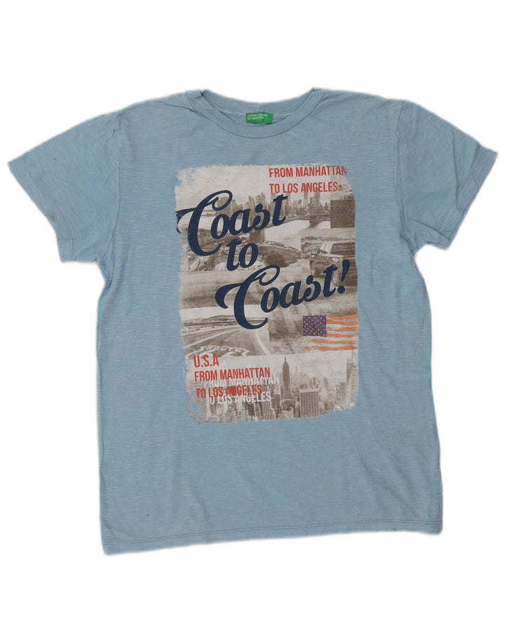 Benetton Camiseta Estampada para Mujer ES 44 Azul Medio