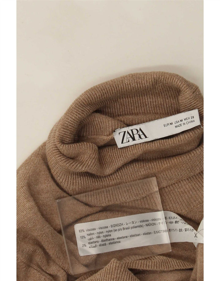 Zara - Jersey con cuello vuelto para mujer, talla 42, viscosa beige mediana