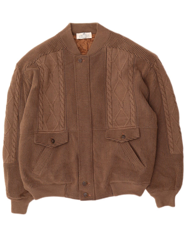 UMBERTO VALLATI Chaqueta bomber de punto para hombre IT 52 XL Marrón Geométrico
