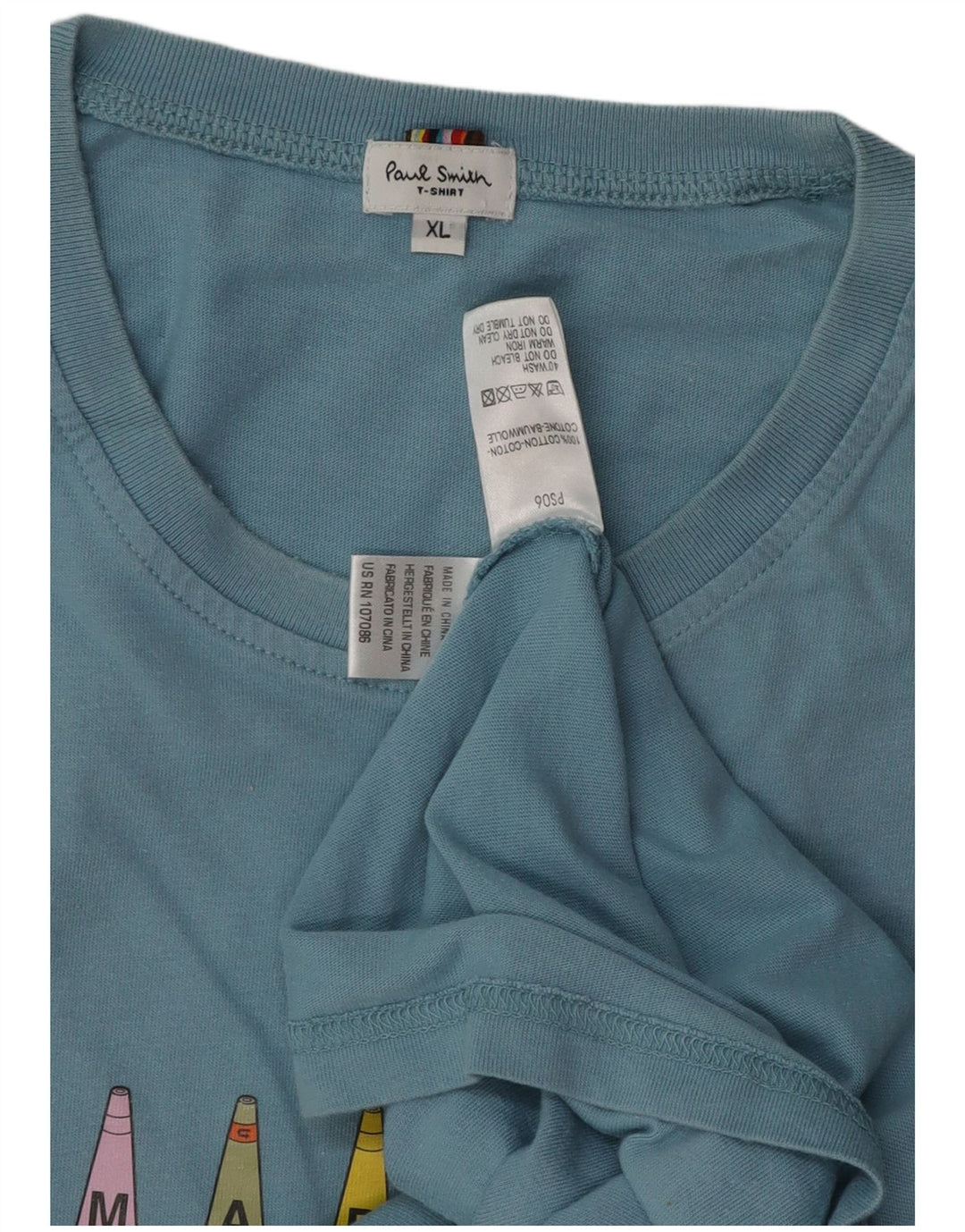 PAUL SMITH Camiseta gráfica para hombre Top XL Algodón azul