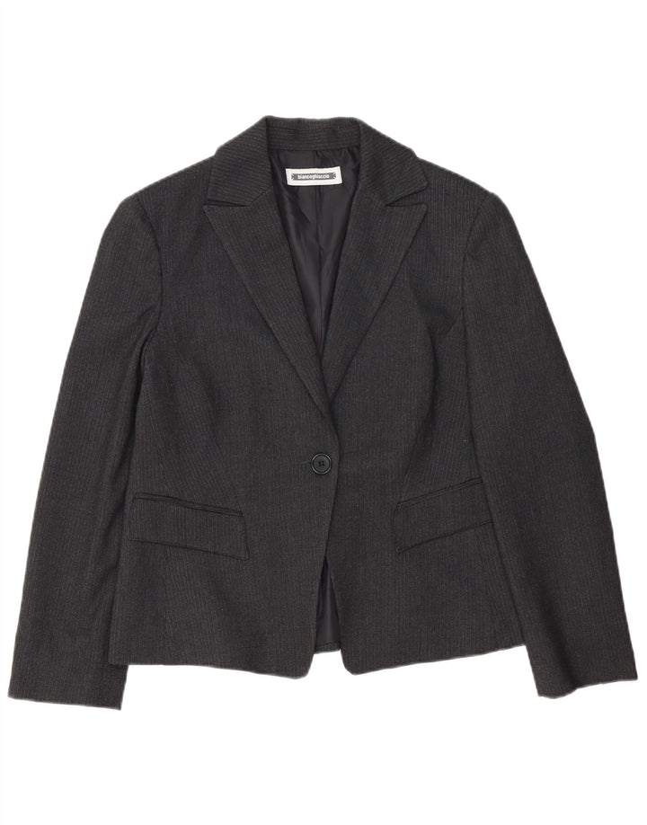 BIANCOGHIACCIO Chaqueta blazer de 1 botón para mujer IT 46 Grande gris a rayas
