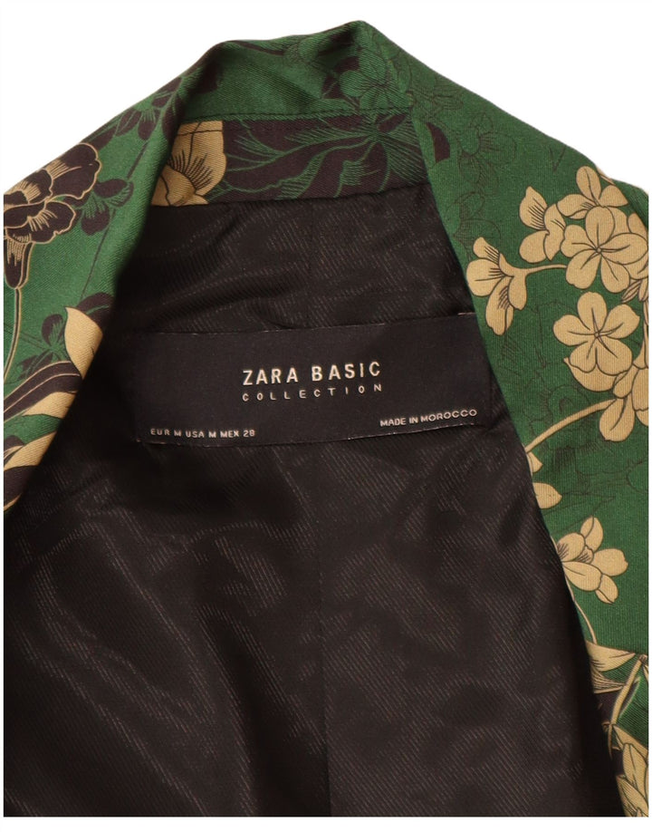 Zara Chaqueta Americana Abierta para Mujer UK 44 Poliéster Floral Verde Medio