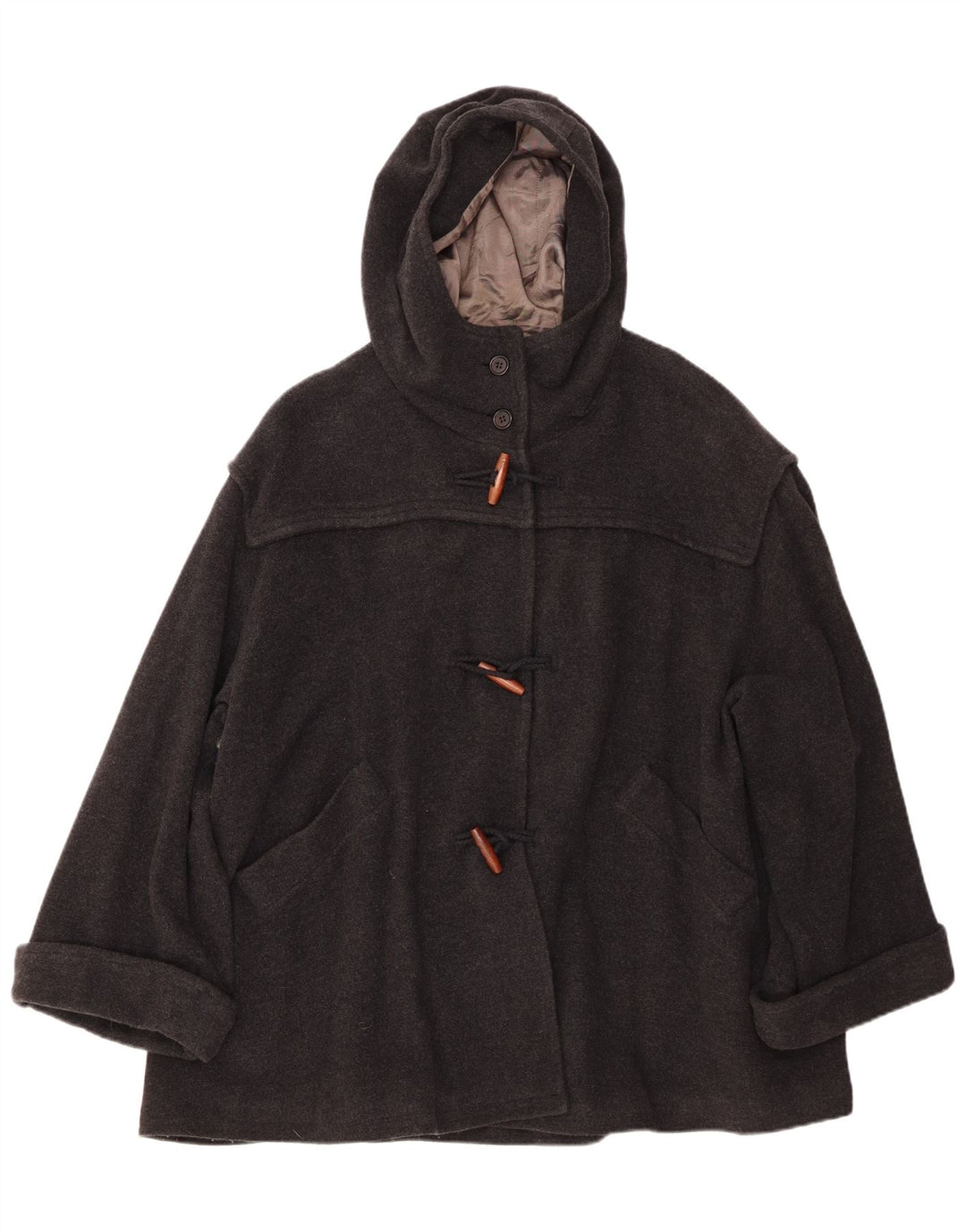 BENETTON Trenca extragrande con capucha para mujer IT 42 Lana gris medio