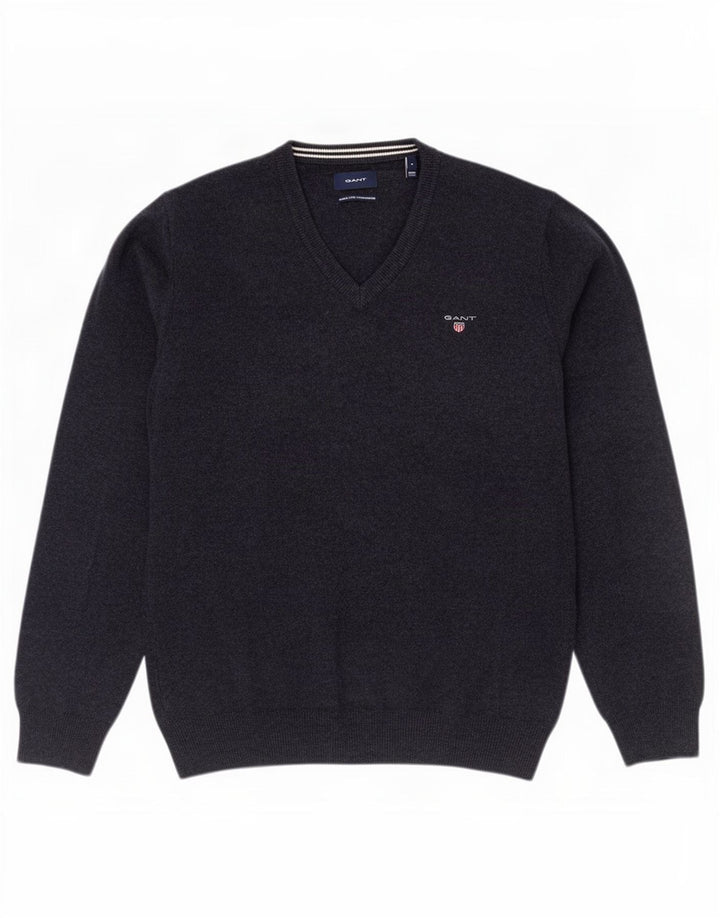 Gant Jersey con Cuello en V de Lana Azul Marino Medio para Hombre