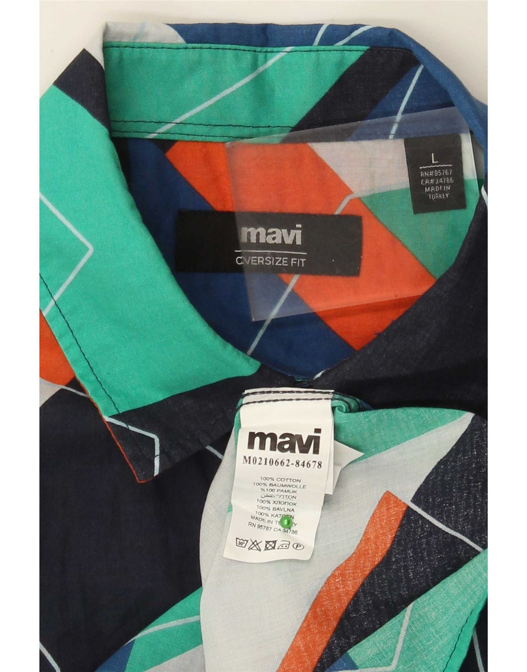 Mavi - Camisa gráfica de manga corta para hombre, algodón geométrico multicolor grande