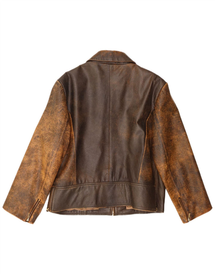 Yessica Chaqueta de cuero delgada para mujer UK 20 2XL Cuero marrón
