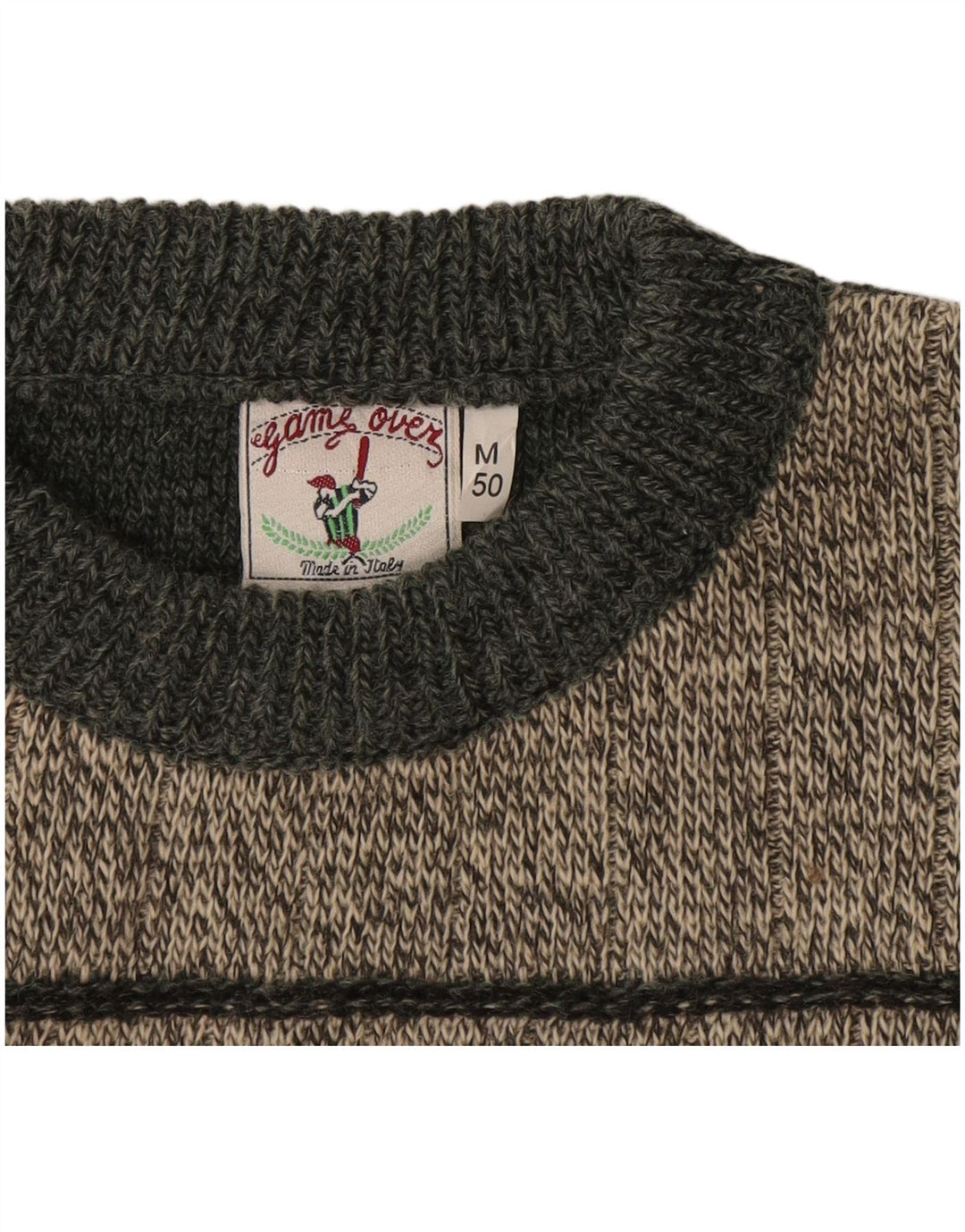 Vintage hombres cuello redondo jersey suéter IT 50 gris medio geométrico