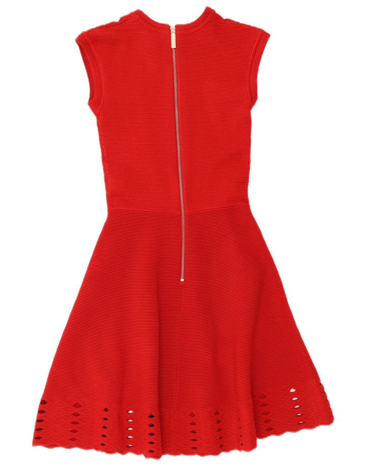 TED BAKER Vestido acampanado sin mangas para mujer Talla 0 2XS Acrílico rojo