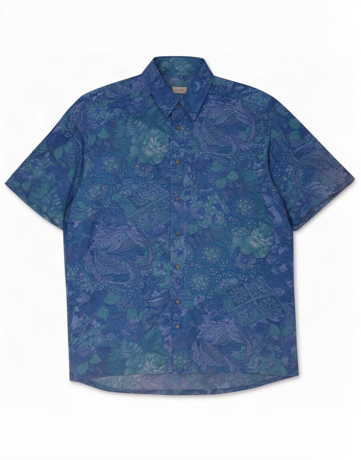 B.W. Camisa de manga corta para hombre Moss Talla 38/40 Azul medio Floral