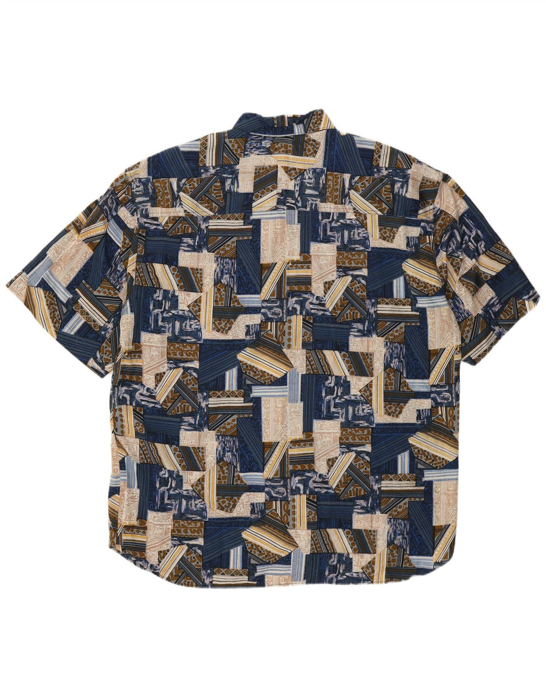 Camisa Vintage Hombre Manga Corta XL Patchwork Azul