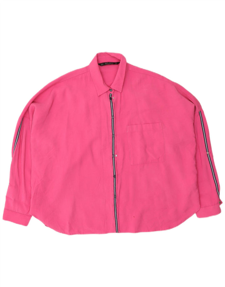 Zara Mujer Blusa Camisera Extragrande UK 10 Small Viscosa Rosa