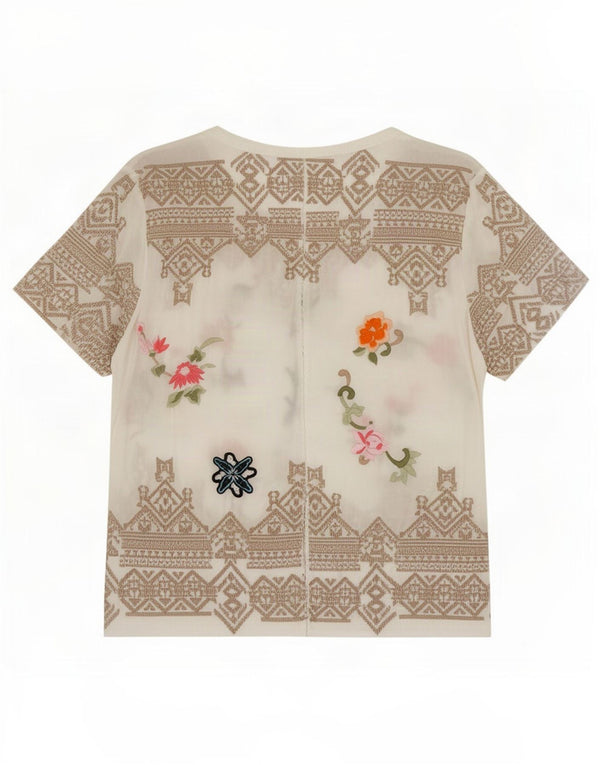 Odd Molly Blusa de manga corta para mujer, talla 3, modal floral blanco grande