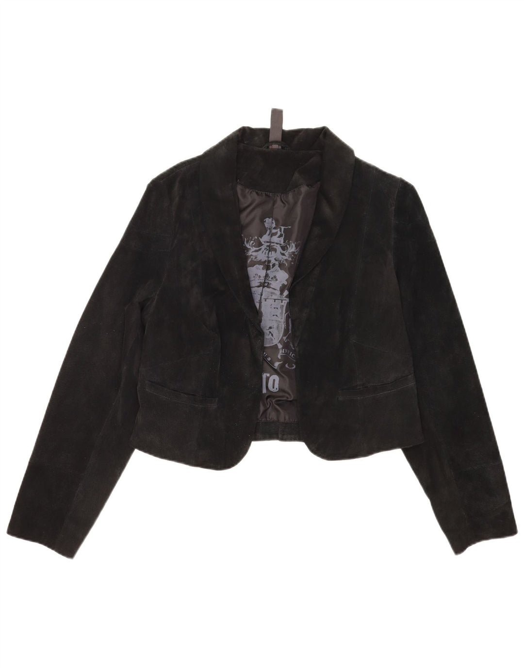 Vintage mujer ante Bolero chaqueta IT 40 pequeño negro