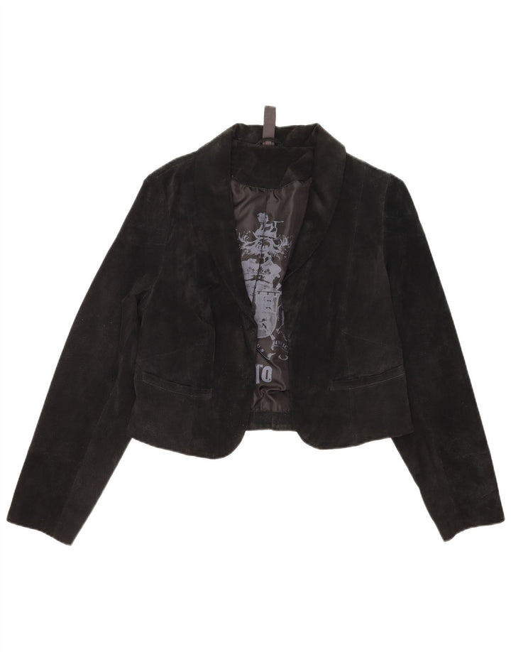 Vintage mujer ante Bolero chaqueta IT 40 pequeño negro