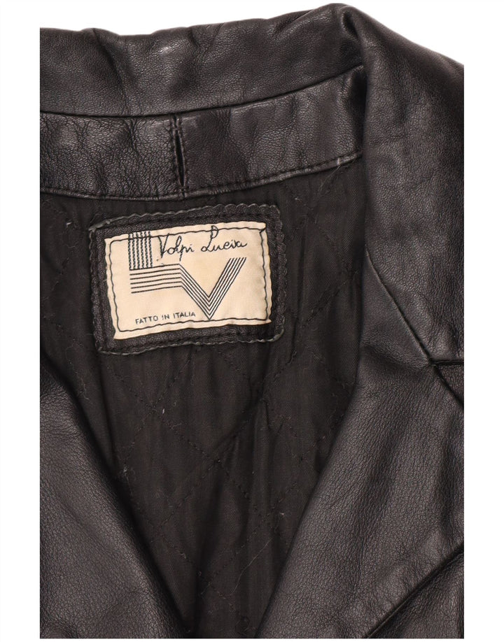 Vintage mujer cuero abrigo Reino Unido 12 medio negro