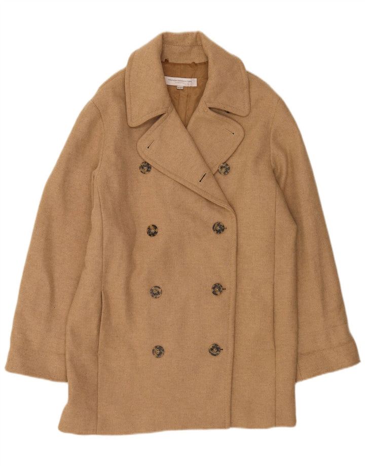 French Connection Abrigo cruzado para mujer UK 42 Lana beige medio