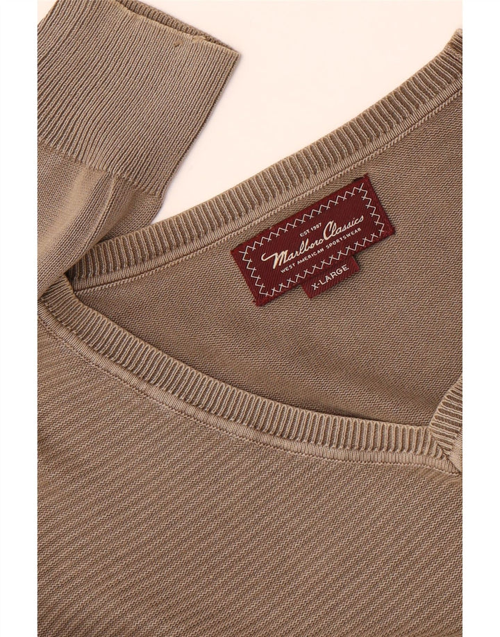 Marlboro Classics Jersey con Cuello en V para Hombre XL Caqui Rayas