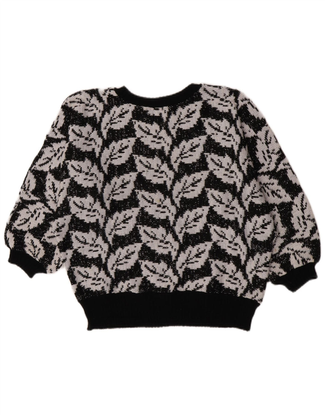 Vintage mujeres patrón abstracto cuello redondo jersey suéter Reino Unido 14 medio negro