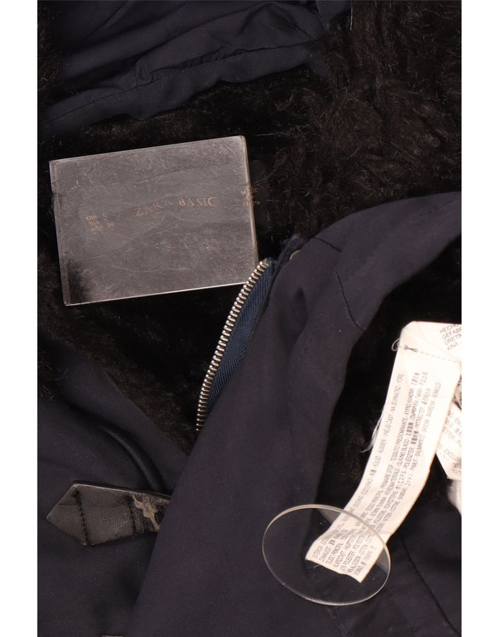 Zara Chaqueta Parka Con Capucha Para Mujer UK 46 Grande Poliéster Azul Marino
