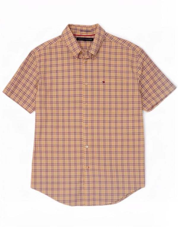 Camisa Tommy Hilfiger de manga corta para hombre de algodón a cuadros beige grande