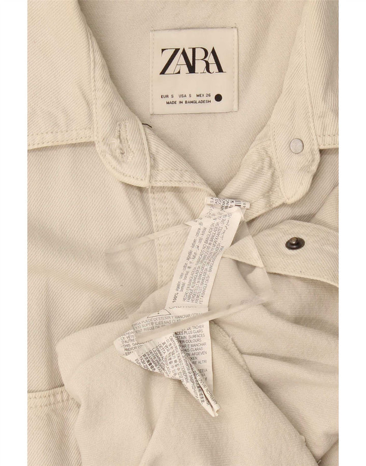 Zara Mujer Camisa Vaquera Extragrande UK 10 Small Algodón Beige