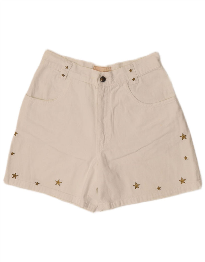 Vintage mujer pantalones cortos de mezclilla IT 42 Medio W30 Algodón Geométrico Blanco
