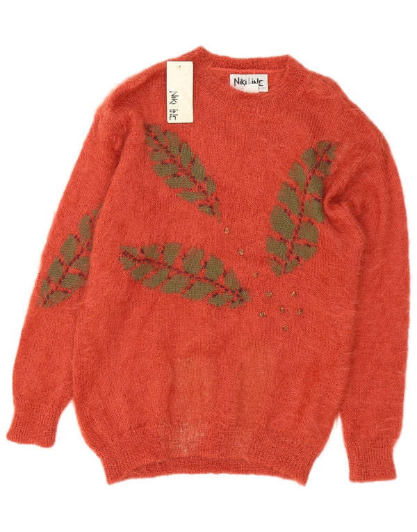 Niki Line Suéter tipo jersey con cuello barco para mujer UK 46 Grande Naranja Floral Mohair