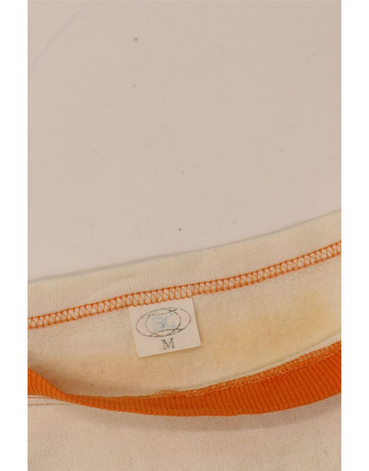 VINTAGE Mujeres Malibu Camiseta Gráfica Top UK 14 Medio Blanco Apagado