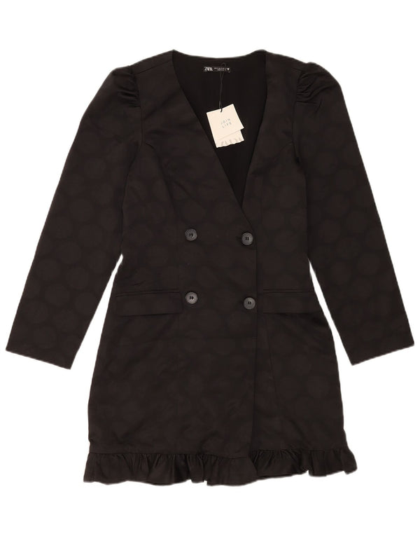Zara Chaqueta Blazer De Doble Botonadura para Mujer UK 10 Small Black Geométrico