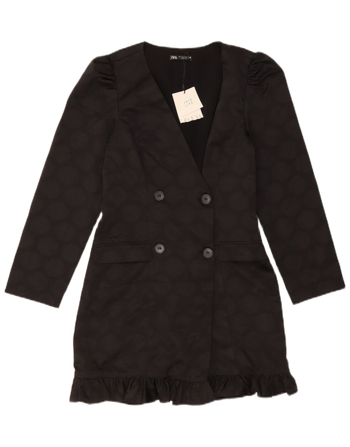 Zara Chaqueta Blazer De Doble Botonadura para Mujer UK 10 Small Black Geométrico