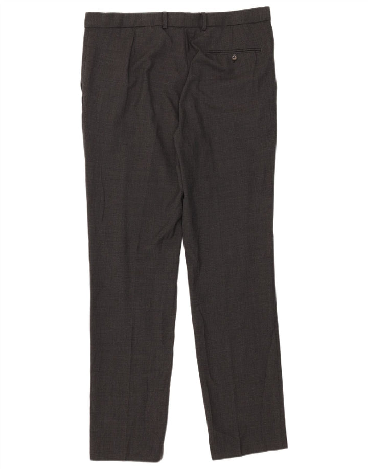 Marks & Spencer Pantalones de traje ajustados a medida para hombre W36 L33 Lana a cuadros gris
