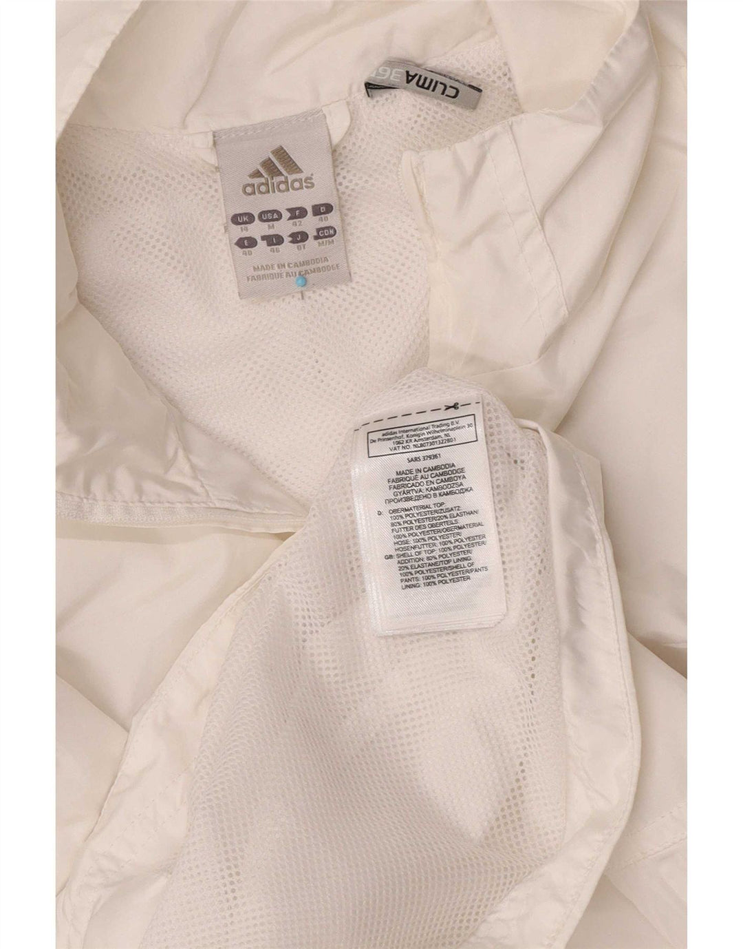 Adidas Mujer Clima 365 Chándal Top Chaqueta UK 14 Medio Blanco Poliéster