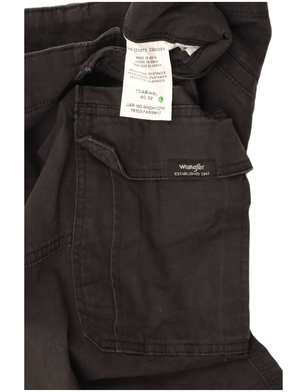 WRANGLER Pantalón cargo recto para hombre W40 L32 Algodón negro