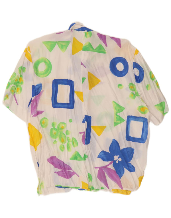 Vintage mujer camisa de manga corta blusa EU 38 medio blanco floral viscosa