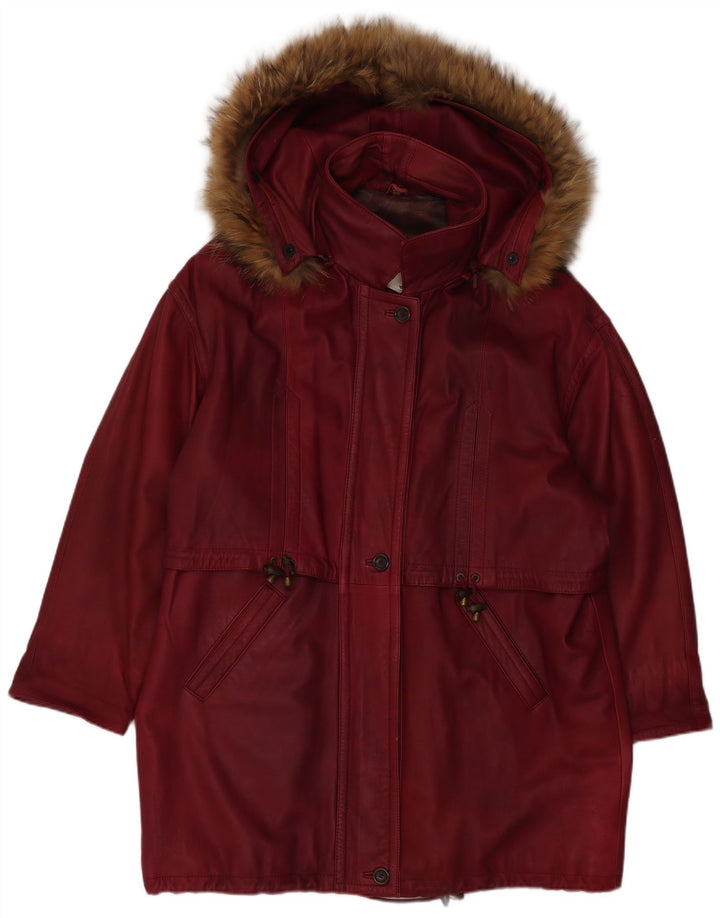 Vintage mujer de gran tamaño con capucha Parka chaqueta EU 48 2XL granate