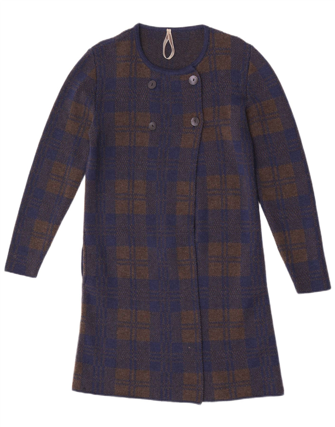 Vintage mujer longline cardigan suéter Reino Unido 14 medio azul marino cheque