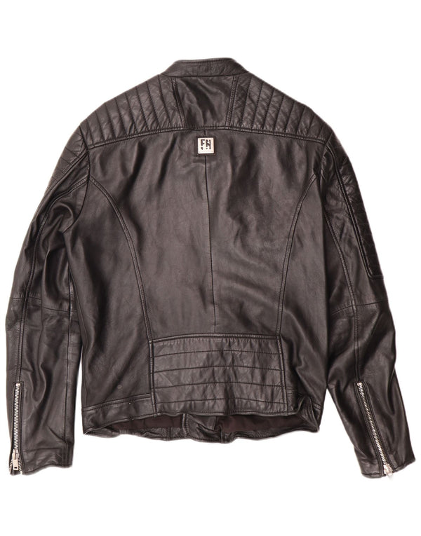 Freaky Nation Chaqueta motera de cuero para hombre UK 38 Medium Black Leather